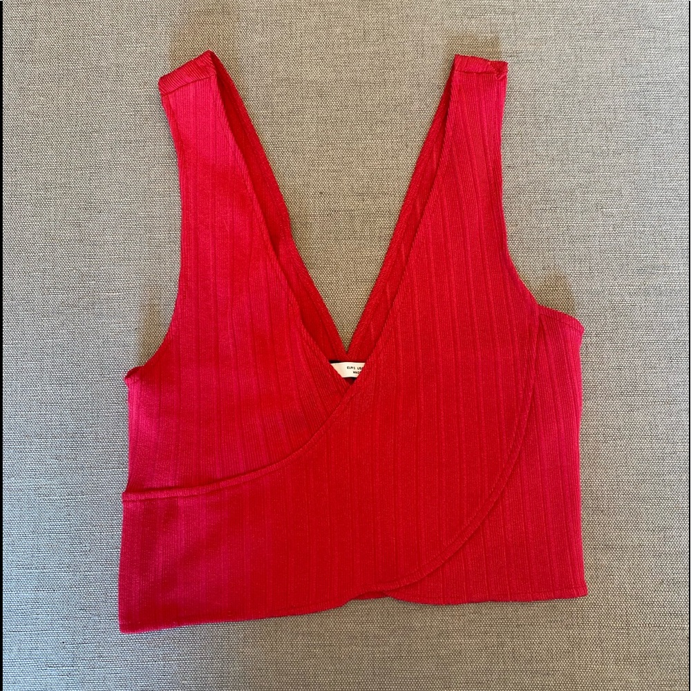 Zara Red Ribbed Wrap Crop Top